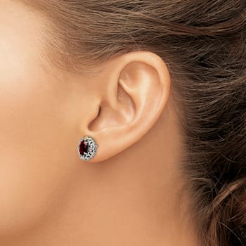 Sterling Silver with 14K Accent Antiqued Garnet Post Earrings