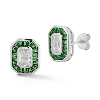 Rachel Zoe White and Green CZ Stud Earrings in Rhodium Over Sterling Silver