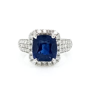 4.87 Ctw Blue Sapphire and 1.08 Ctw White Diamond Ring in 14K WG