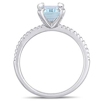 Aquamarine and Diamond 14K White Gold Engagement Ring 2ctw