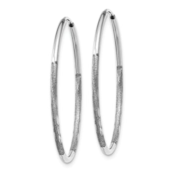 Rhodium Over 14k White Gold Satin Diamond-Cut 1" Endless Hoop Earrings