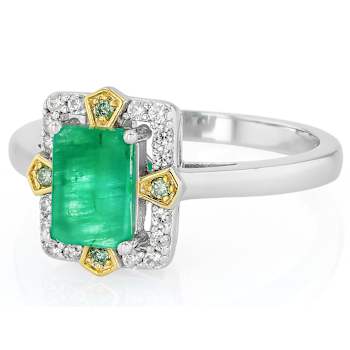 Zambian Emerald And Diamond Ring In Two-Tone Gold And Silver