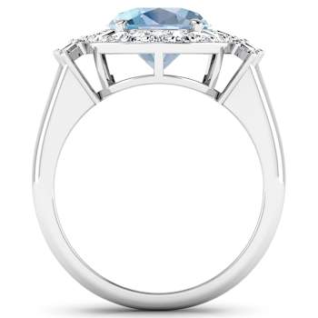 3.73ctw Blue Aquamarine and Diamond 14K White Gold Halo Ring