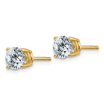 14K Yellow Gold 1ct. 5.0mm Round D E F Pure Light Moissanite Earrings