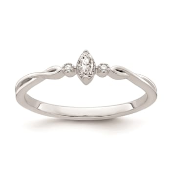 Rhodium Over 14K Gold Petite Beaded Edge Marquise Diamond Ring 0.09ctw