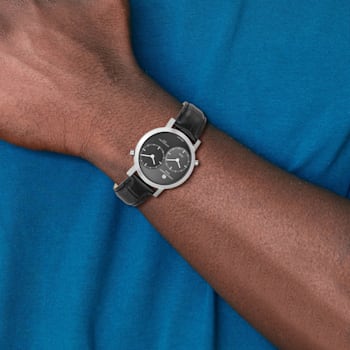 Mens Charles Hubert Leather Black/Gray 37mm Dial Dual Time Watch