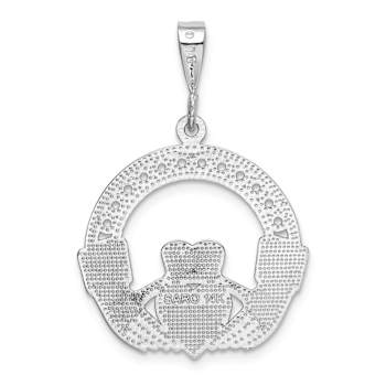 Rhodium Over 14k White Gold Textured Claddagh Pendant