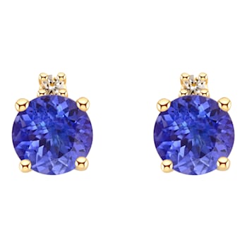 4mm Round Tanzanite with Diamond Accents 14k Yellow Gold Stud Earrings