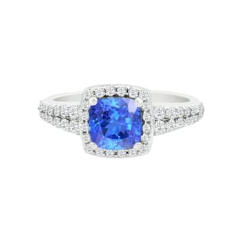 14K White Gold Square Cushion Tanzanite and Diamond Ring, 1.50ctw