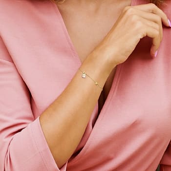 Children's Lock and Heart Pink Enamel Chain Bracelet 18K Yellow Gold
Over Sterling Silver