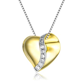 Two-Tone CZ Heart Pendant Necklace In Sterling Silver And 14K Gold Over
Sterling Silver