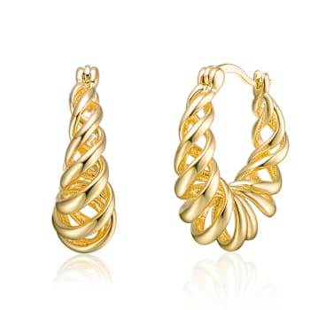 Twisted Halo Hoop Earrings In 14K Gold Over Brass