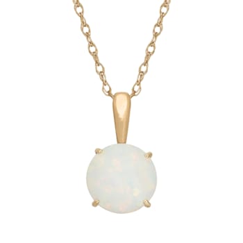 Round Lab Created Opal 10K Yellow Gold Pendant 0.65ctw