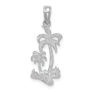Rhodium Over 14k White Gold Double Palm Trees Pendant