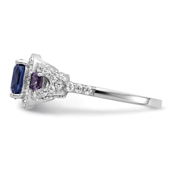Rhodium Over Sterling Silver Polished Fancy Blue/Purple/White Cubic
Zirconia Ring