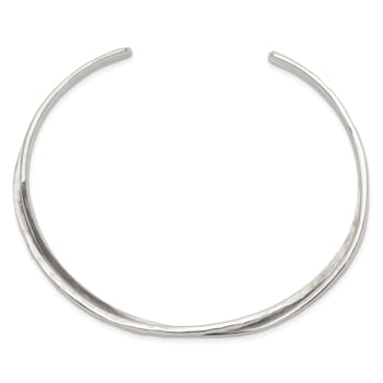 Rhodium Over Sterling Silver Plain 3mm Hammered Bands Cuff Bracelet