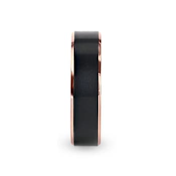 STEPHEN Rose Gold Plated Black Titanium Flat Brushed Wedding Ring With
Beveled Polished Edges 6mm