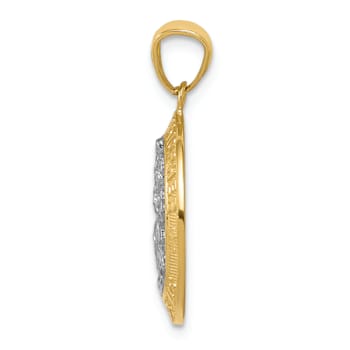 14k Yellow Gold and Rhodium Over 14k Yellow Gold Textured Saint
Christopher Pendant