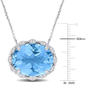Sky Blue Topaz & Diamond 14K White Gold Pendant With Chain 24.88ctw