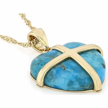 Turquoise Heart Pendant Necklace In 18K Gold Over Sterling Silver 20x19mm