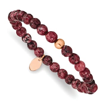 Rose Stainless Steel Polished Red Jade Stretch Bracelet