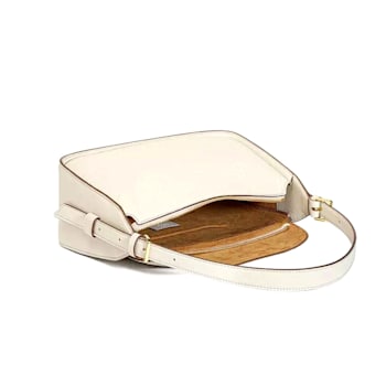 MCM Small Aren E/W Flap Hobo with Embossed Monogram Leather in Oatmeal Handbag