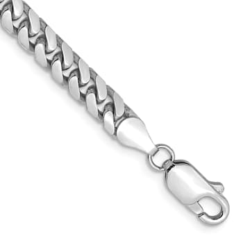 Rhodium Over 14k White Gold 4.3mm Solid Miami Cuban Chain Bracelet
