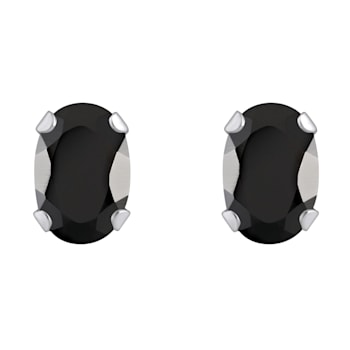 6x4mm Oval Black Onyx Rhodium Over 10k White Gold Stud Earrings