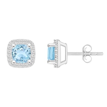 5mm Cushion Simulated Aquamarine And Created White Sapphire 10k White
Gold Halo Stud Earrings