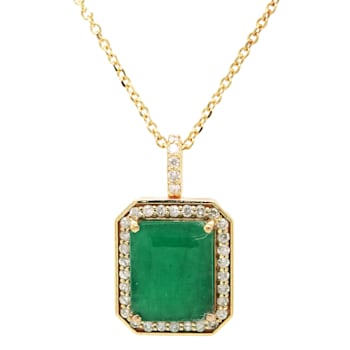 4.32 Ctw Emerald and 0.28 Ctw White Diamond Pendant in 14K YG