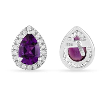 Purple Amethyst Pear Shape Stud Earrings with Moissanite Rhodium Over
Sterling Silver Earring
