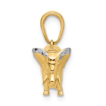 14k Two-tone Gold Diamond-Cut 3D Elephant Pendant