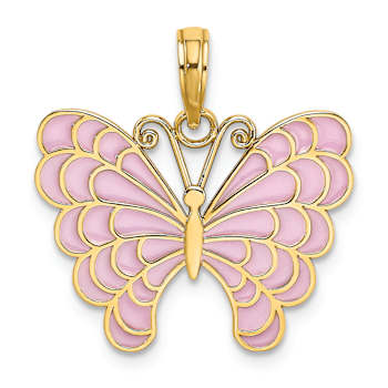 14k Yellow Gold Enameled Butterfly Pendant