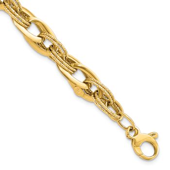 14k Yellow Gold 8.2mm Polished and Textured Fancy Link Bracelet