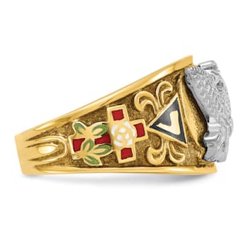 10K Two-Tone Yellow and White Gold Men's Textured and Enameled 33rd
Degree Masonic Ring