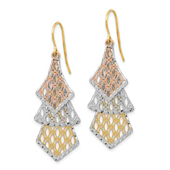 14k Tri-color Gold Diamond-Cut and Polished Filigree Dangle Earrings