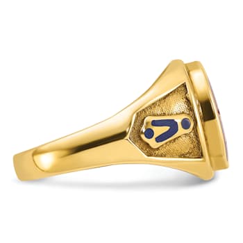 10K Yellow Gold Men's Enamel and Lab Created Ruby Blue Lodge Masonic Ring