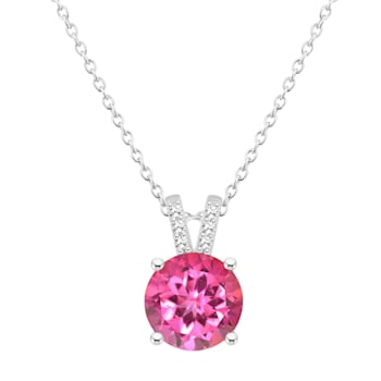 8mm Round Pink Topaz With Diamond Accents Rhodium Over Sterling Silver
Pendant with Chain