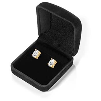 White Cubic Zirconia 14k Yellow Gold Studs With Velvet Gift Box 0.50ctw