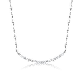 Curved CZ Bar Necklace In Sterling Silver
