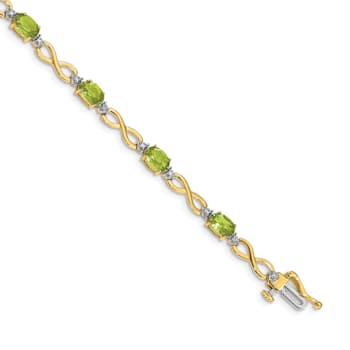 14k Yellow and White Gold with Rhodium Over 14k Yellow Gold Peridot and
Diamond Infinity Bracelet