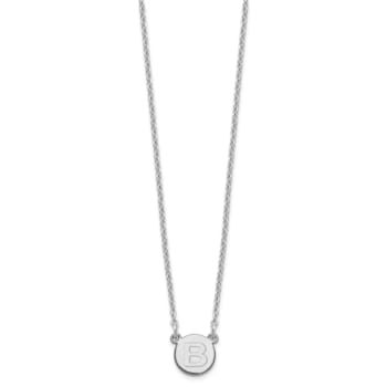 Rhodium Over Sterling Silver Tiny Circle Block Letter B  Initial Necklace