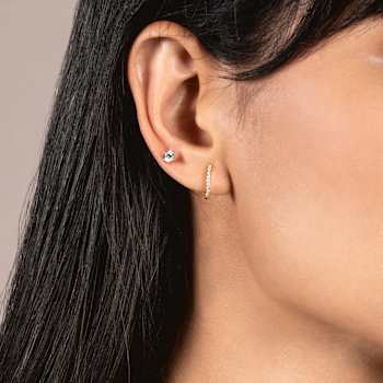 White Cubic Zirconia 14k Yellow Gold Studs With Velvet Gift Box 0.50ctw