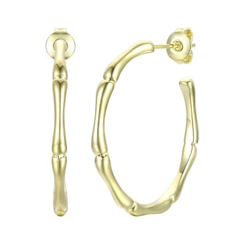 Bamboo Open Hoop Earrings In 14K Gold Over Brass