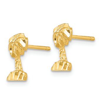14k Yellow Gold Diamond-Cut Palm Tree Stud Earrings