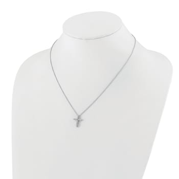 Rhodium Over 14K White Gold Lab Grown Diamond Cross Pendant Necklace