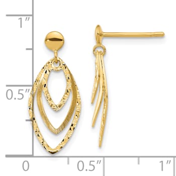 14K Yellow Gold Polished and Satin Post Dangle Earrings