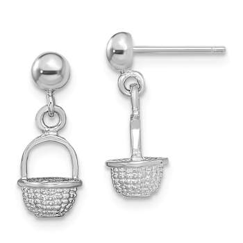 Rhodium Over 14k White Gold 3D Textured Mini Basket Drop Earrings