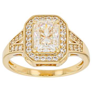Diamond Simulant And Lab White Sapphire Ring In 18K Gold Over Sterling
Silver 2.78ctw