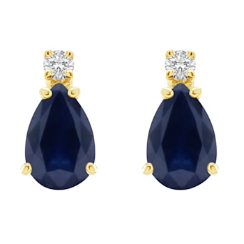 7x5mm Pear Shape Sapphire with Diamond Accents 14k Yellow Gold Stud Earrings